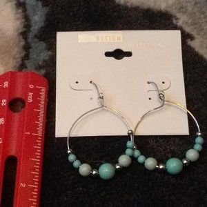 Design Collection Silver Drop Wire Earrings with Teal Beads